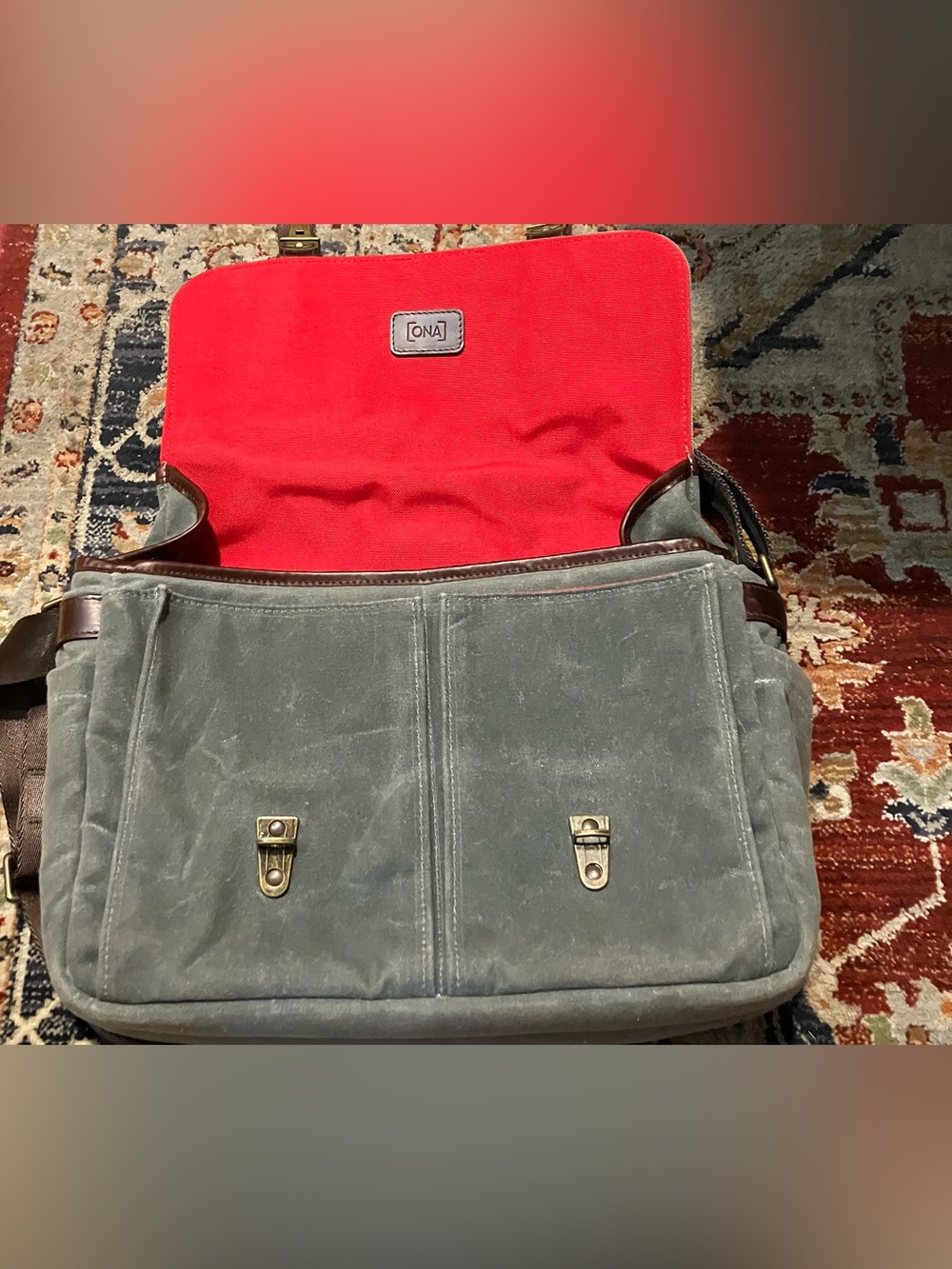 Ona Brixton Camera Bag Waxed Canvas Red Interior Rare - Picture 9 of 11